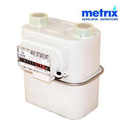 Medidores de gas domiciliario tipo diafragma Apator Metrix – G4 (cnx 1 1/4" - 130mm entre ejes)