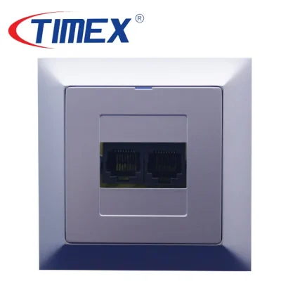 Placa toma internet RJ45 doble PREMIUM plateado, Timex