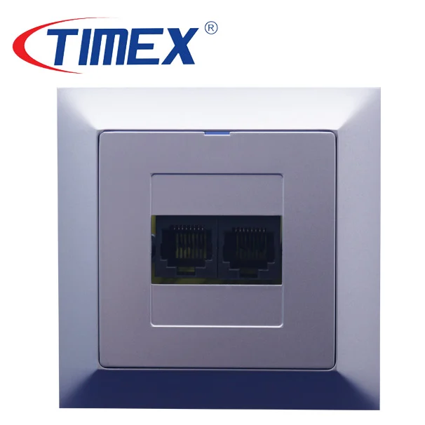 Placa toma internet RJ45 doble PREMIUM plateado, Timex