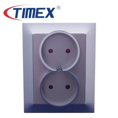 Placa tomacorrientes eléctrico doble PREMIUM plateado, Timex