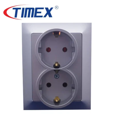 Placa tomacorrientes eléctrico doble schuko PREMIUM plateado, Timex