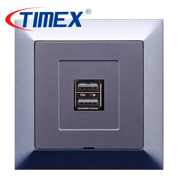 Placa toma USB doble PREMIUM plateado, Timex