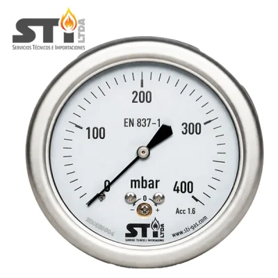 Manómetros tipo cápsula 0÷400mbar, cnx axial, STI LTDA