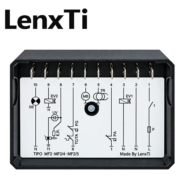 programador de llama MF2 LenxTi, esquema de conexión en la parte posterior