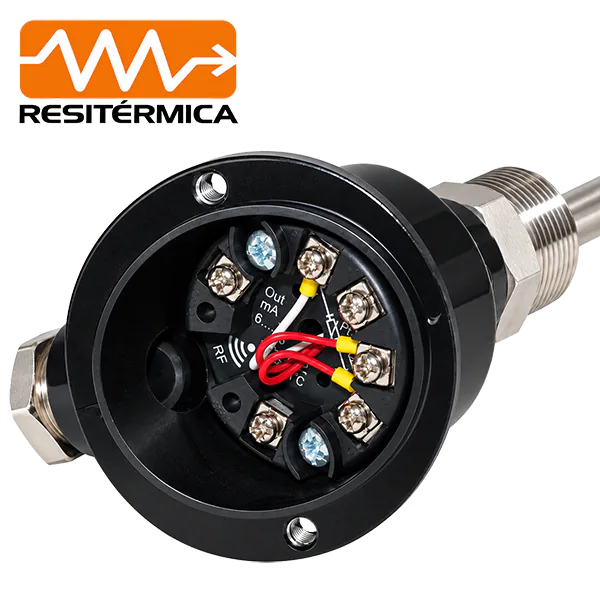 sensor Pt100 con transmisor 4-20 mA Resitermica, transmisor 4-20 mA dentro del cabezal